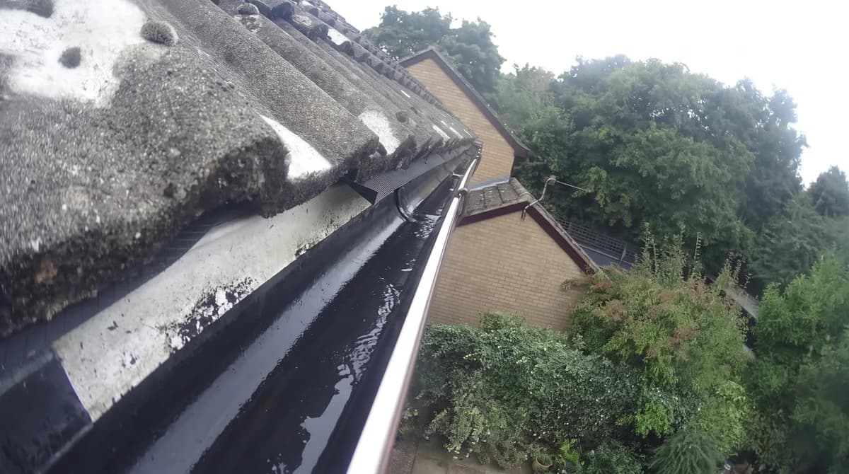 After: Moss beside a dormer gutter, then the gutter cleared
